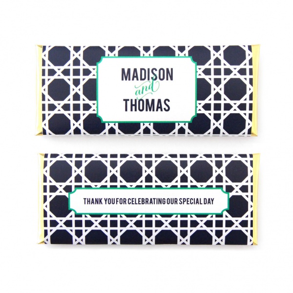 personalized candy wrappers for wedding favors | trellis navy blue