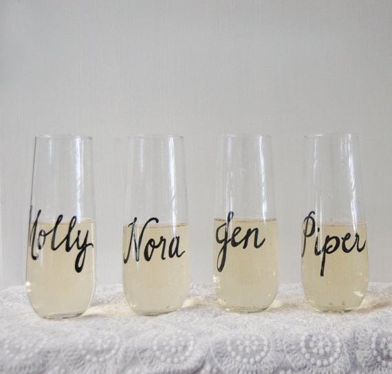 champagne flutes - personalized glassware gifts | http://emmalinebride.com/bridesmaids/personalized-glassware-gifts/