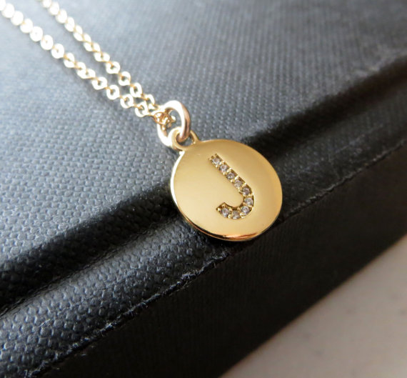 personalized gold initial disc necklace