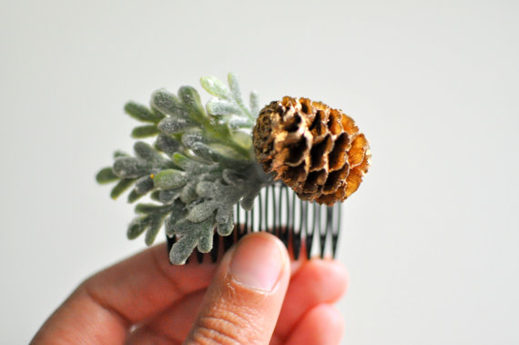 pinecone hair comb - winter wedding accessories