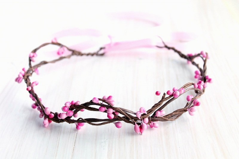 Pink Berries | Flower Girl Hair Crowns | https://emmalinebride.com/flower-girl/hair-crowns/