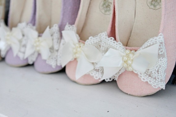 pink flower girl shoes with lace bow | handmade flower girl shoes via http://emmalinebride.com/spring/handmade-flower-girl-shoes/