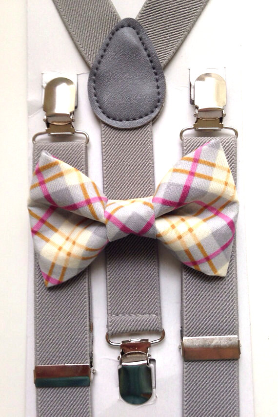 plaid bow tie and suspenders
