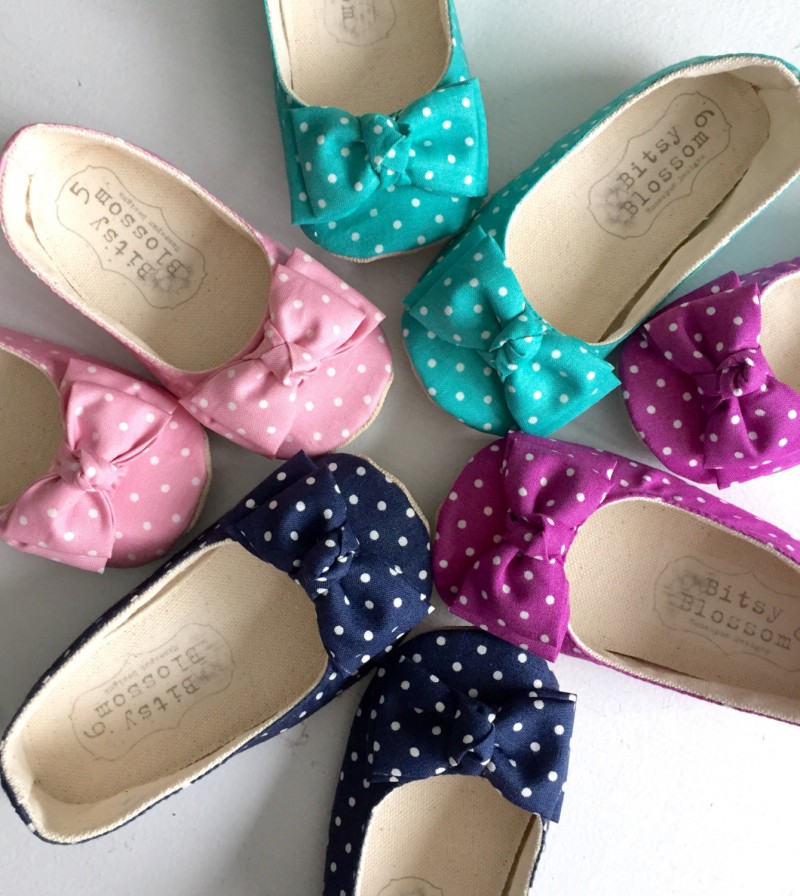 colorful polka dot flower girl shoes  | handmade flower girl shoes via https://emmalinebride.com/spring/handmade-flower-girl-shoes/