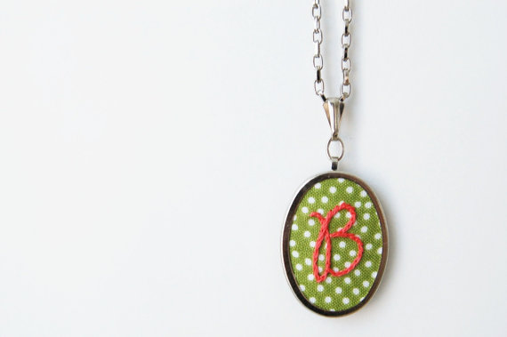 embroidered wedding ideas: embroidered initial necklaces (by the merriweather council)