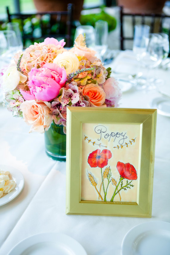 wedding table names - poppy watercolor wedding table names