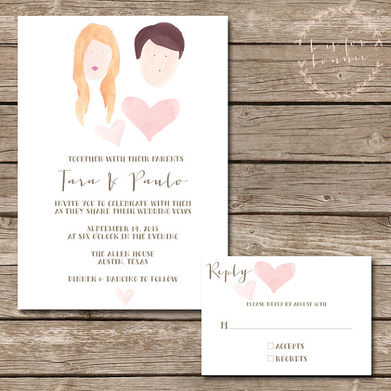 Hand-Painted Portrait Wedding Invitations (by B is for Bonnie)