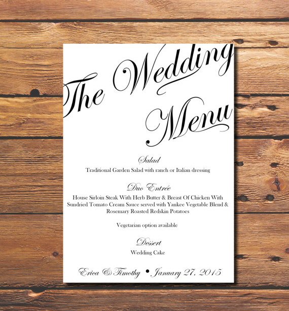 printable wedding table numbers and menus