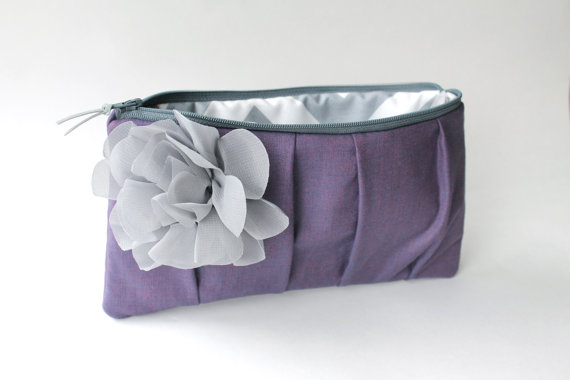 purple clutch purse with gray flower (by allisa jacobs)