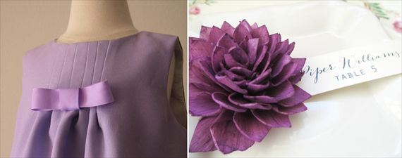 purple flower girl dress purple escort card flowers
