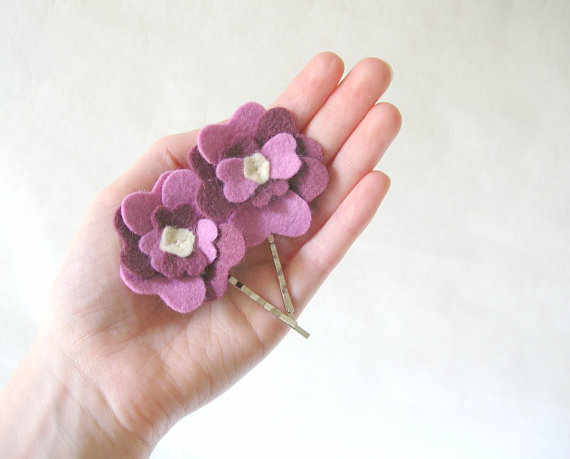 purple flower girl hair pins
