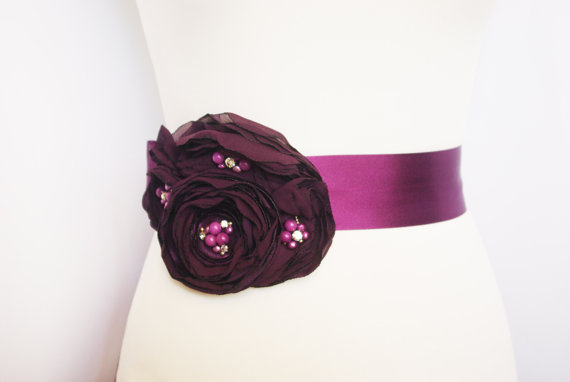 Flower Sash for Wedding Dress in Purple