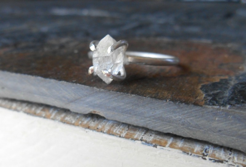 raw herkimer diamond ring by crazy gem love