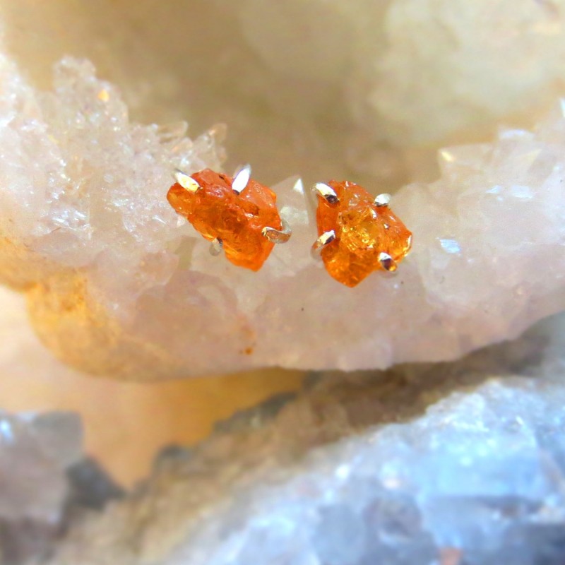 raw mandarine garnet earrings by alison titus jewelry