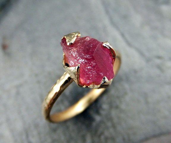 raw pink gemstone ring by byangeline