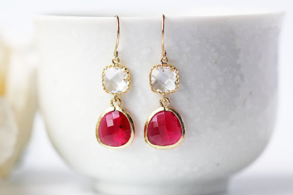 red and clear earrings by kaorikaori | via emmalinebride.com | valentine jewelry etsy