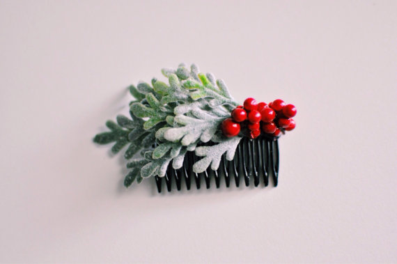 red berry hair comb - winter wedding accessories