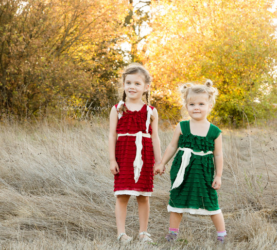 red green holiday ruffle flower girl dresses