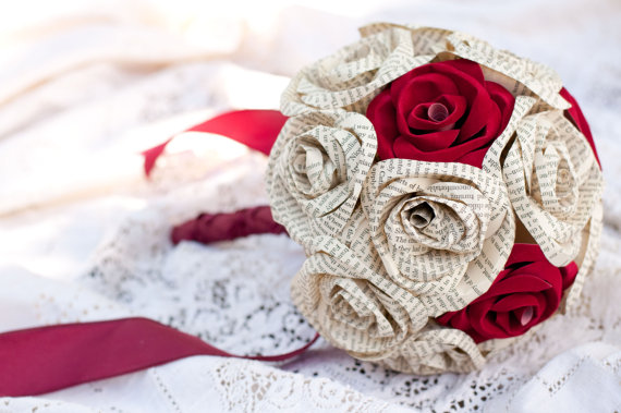 red paper rose bouquet via 7 Paper Flower Bouquets to Pick for Weddings