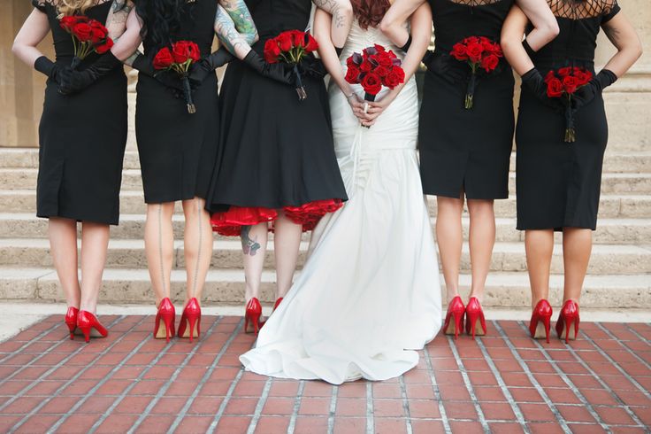 red rose wedding bridesmaids