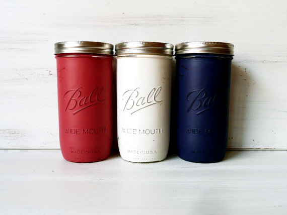 Red White and Blue Painted Mason Jars (by Beach Blues)