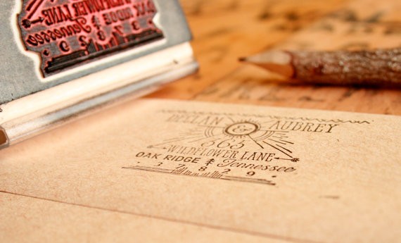 vintage rustic gatsby return address stamp