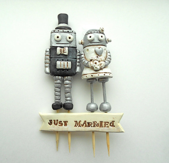 Unique Cake Toppers - robots in love cake topper