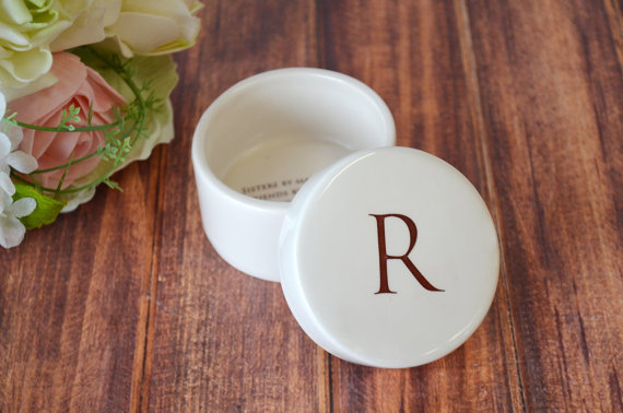 round jewelry box with initial on top for sister in law gift wedding