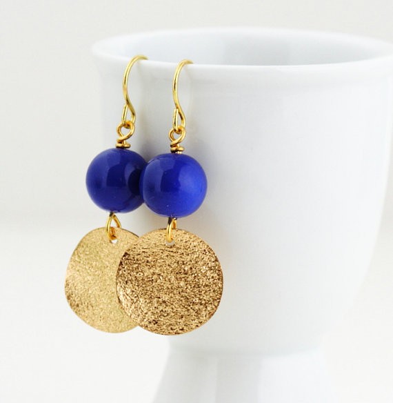 royal blue and gold hammered earrings