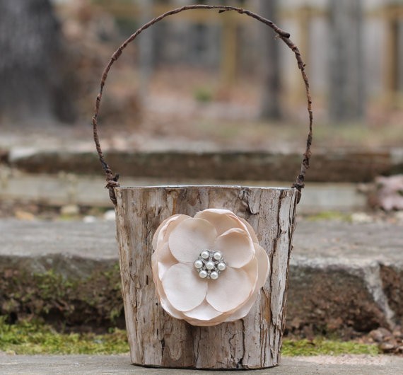 birch bark with flower rustic flower girl baskets