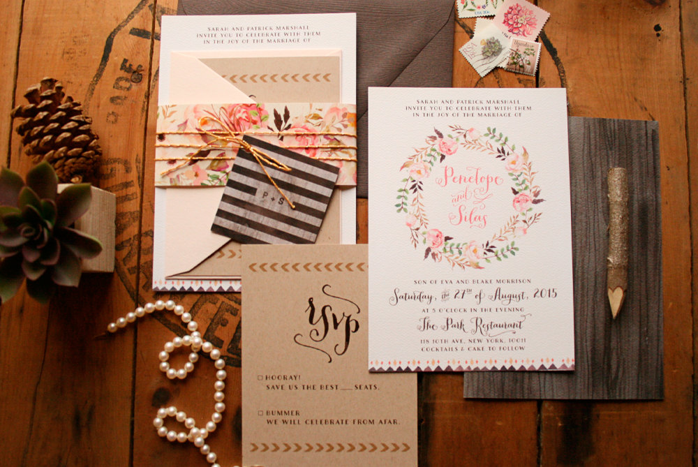 Rustic Floral Wedding Invitations by Paper Street Press | http://emmalinebride.com/rustic/rustic-floral-wedding-invitations/