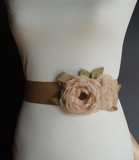 Flower Sash for Wedding Dress for Rustic Wedding | Made with Burlap