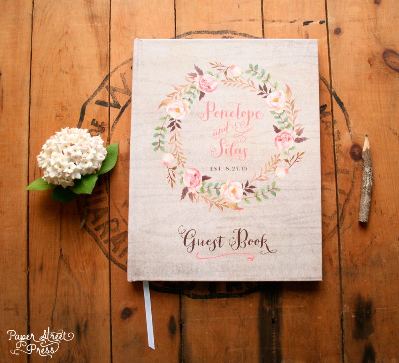 rustic guest book with floral design | rustic wedding guest book by Paper Street Press