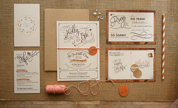 Rustic handmade wedding invitation by Paper Street Press