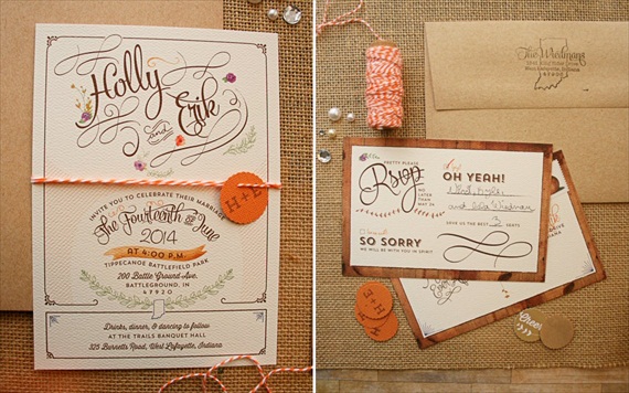Rustic handmade wedding invitation suite by Paper Street Press