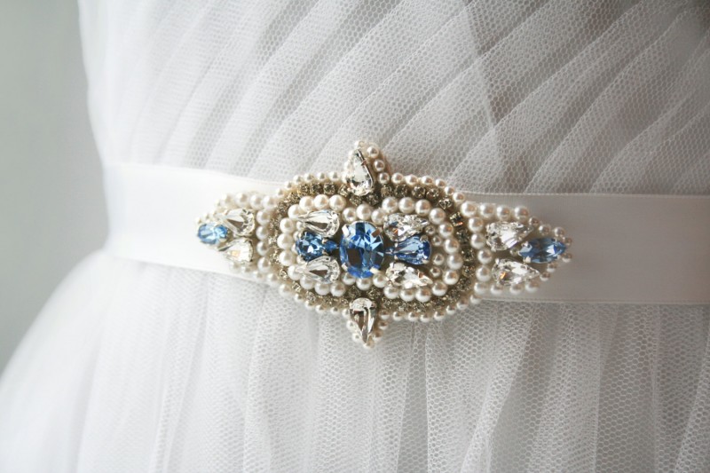 sapphire beaded wedding dress sash | NEW Wedding Dress Sash Ideas via https://emmalinebride.com/bride/wedding-dress-sash-ideas/