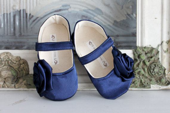 satin blue flower girl shoes
