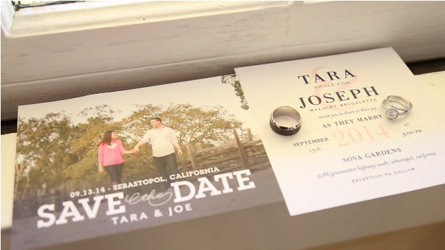 save the date wedding card in their Sova Gardens wedding film