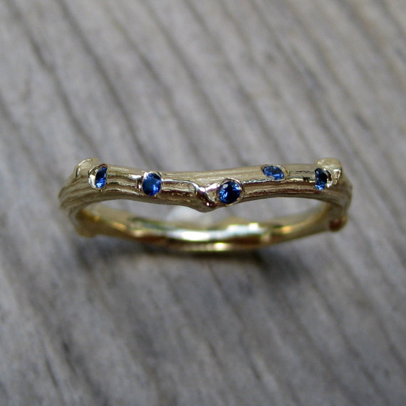 scattered sapphire twig band via 27 Amazing Anniversary Gifts by Year