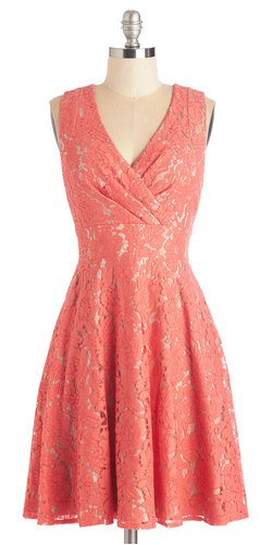 short lacy dress in coral