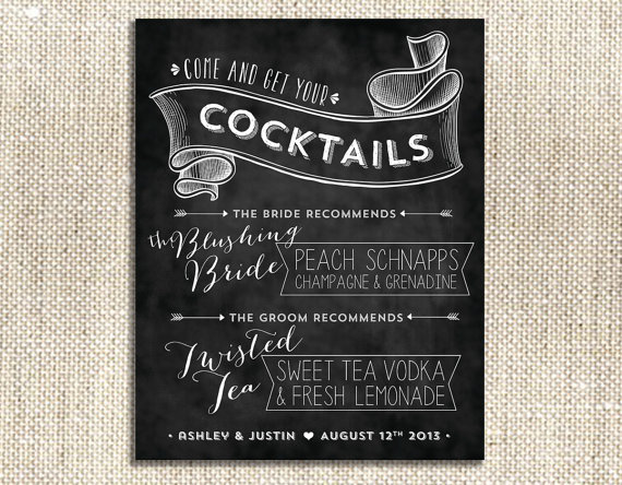 signature cocktail wedding sign on chalkboard