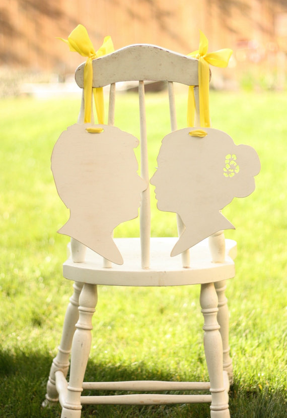 silhouette bride and groom chair signs