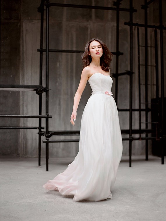 silk strapless wedding gown