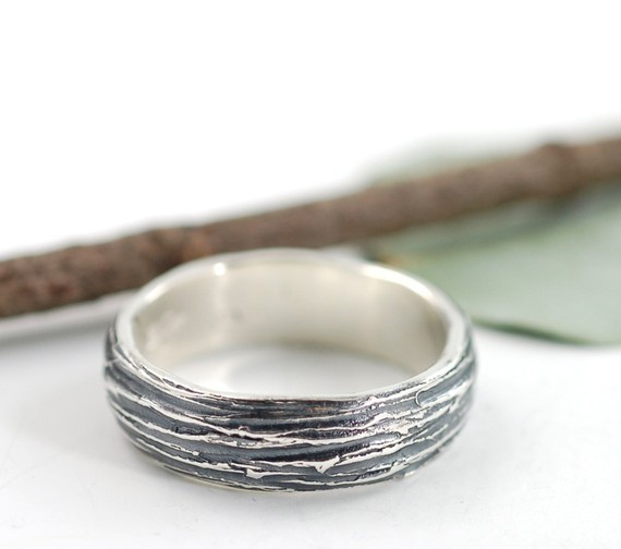 silver tree bark wedding ring | handmade wedding bands | https://emmalinebride.com/jewelry/handmade-wedding-bands/