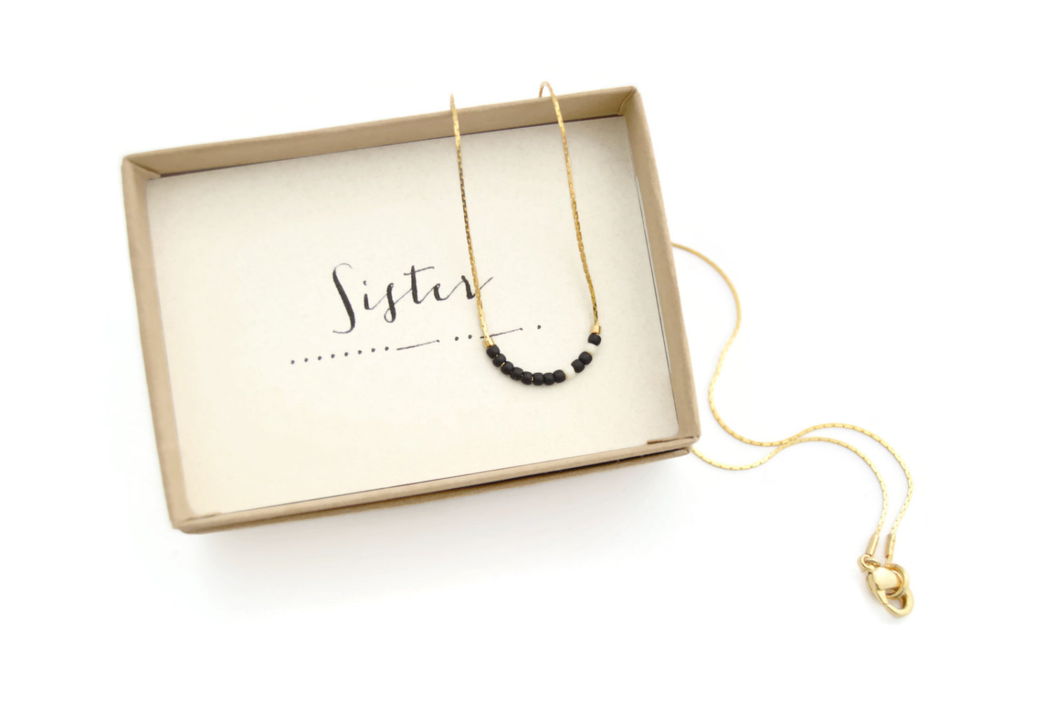 sister necklace and card gift morse code