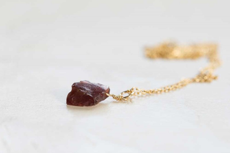 small raw garnet gemstone necklace by moonlab jewelry