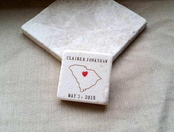 south carolina outline state wedding favor magnets via 25 State Ideas That Will Make Your Big Day More Awesome