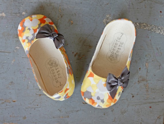 spring orange pattern | handmade flower girl shoes via http://emmalinebride.com/spring/handmade-flower-girl-shoes/