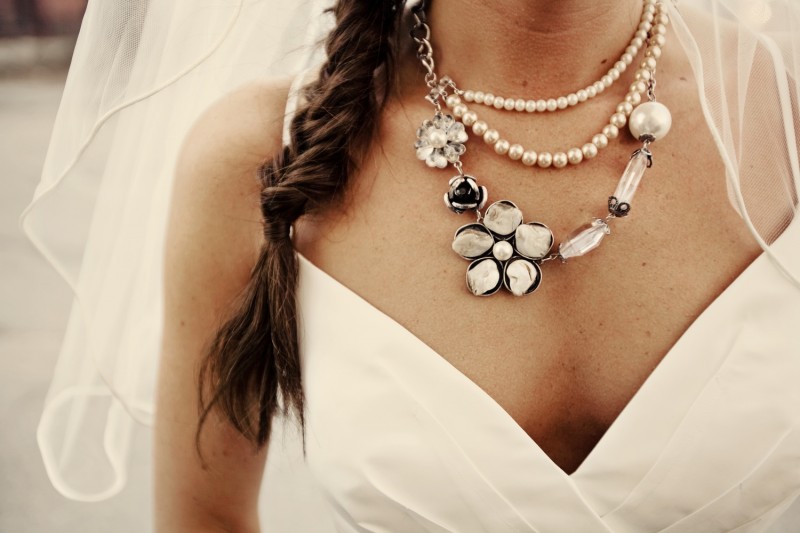 statement necklace with vneck gown