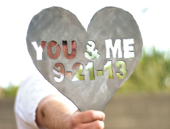 steel you and me heart shaped metal decoration via 27 Amazing Anniversary Gifts by Year https://emmalinebride.com/gifts/anniversary-gifts-by-year/